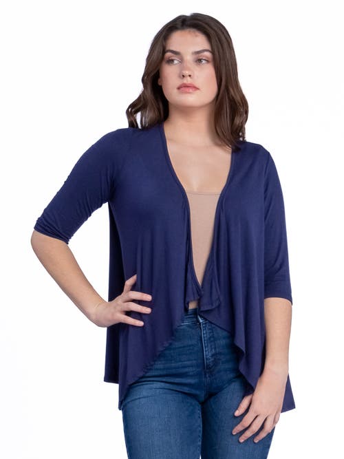 24seven Comfort Apparel Petite Elbow Length Sleeve Open Cardigan Jacket In Blue