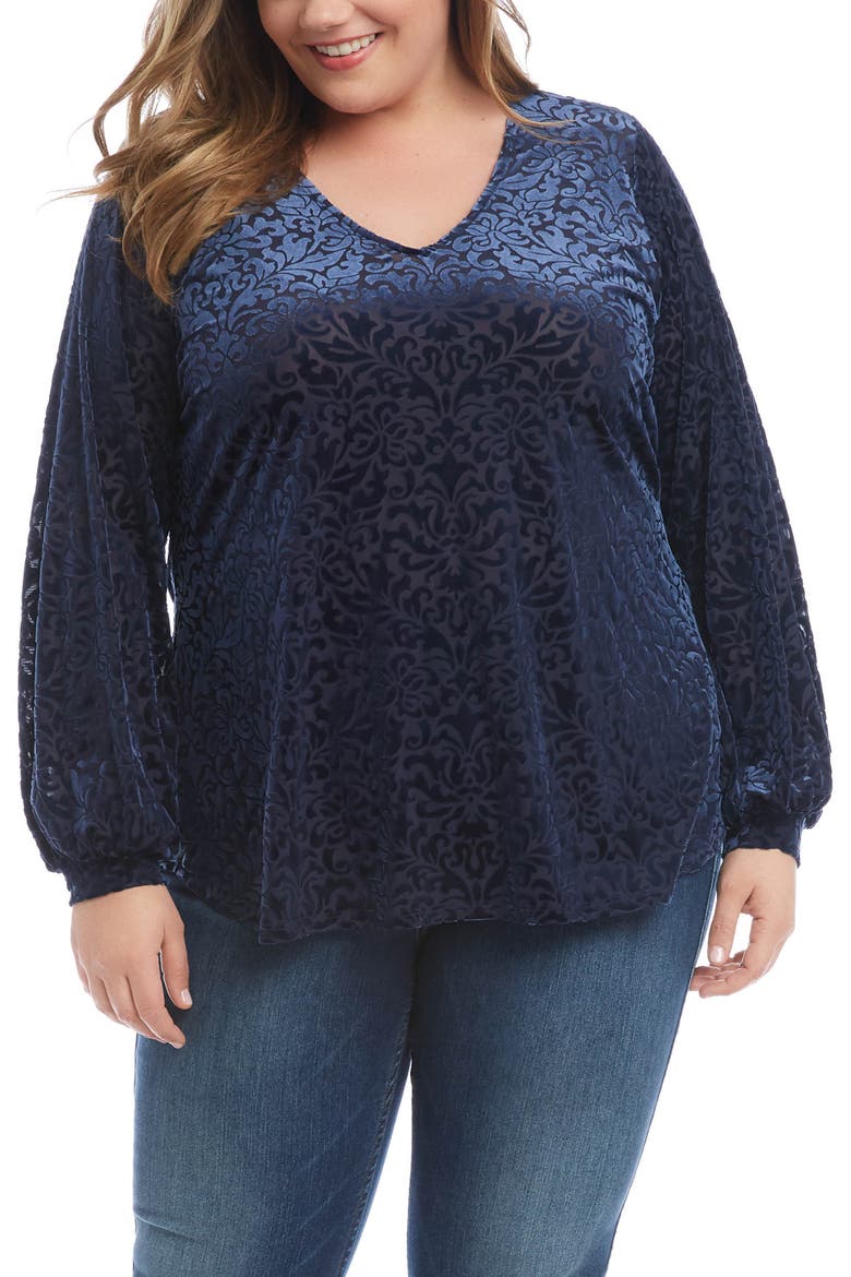 V-Neck Velvet Burnout Top, Main, color, BLUE