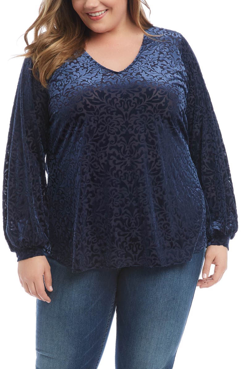 Karen Kane V-Neck Velvet Burnout Top, Main, color, 