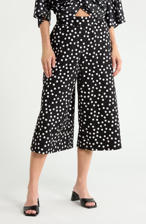 Polka Dot Wide Leg Capri Pants