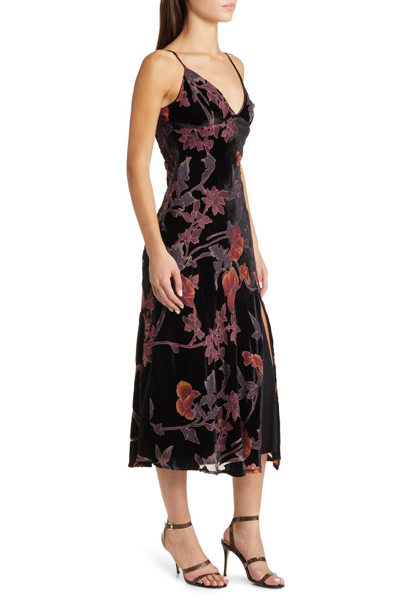 Divine Allure Floral Velvet Burnout Cocktail Midi Dress, Alternate, color, BLACK FLORAL