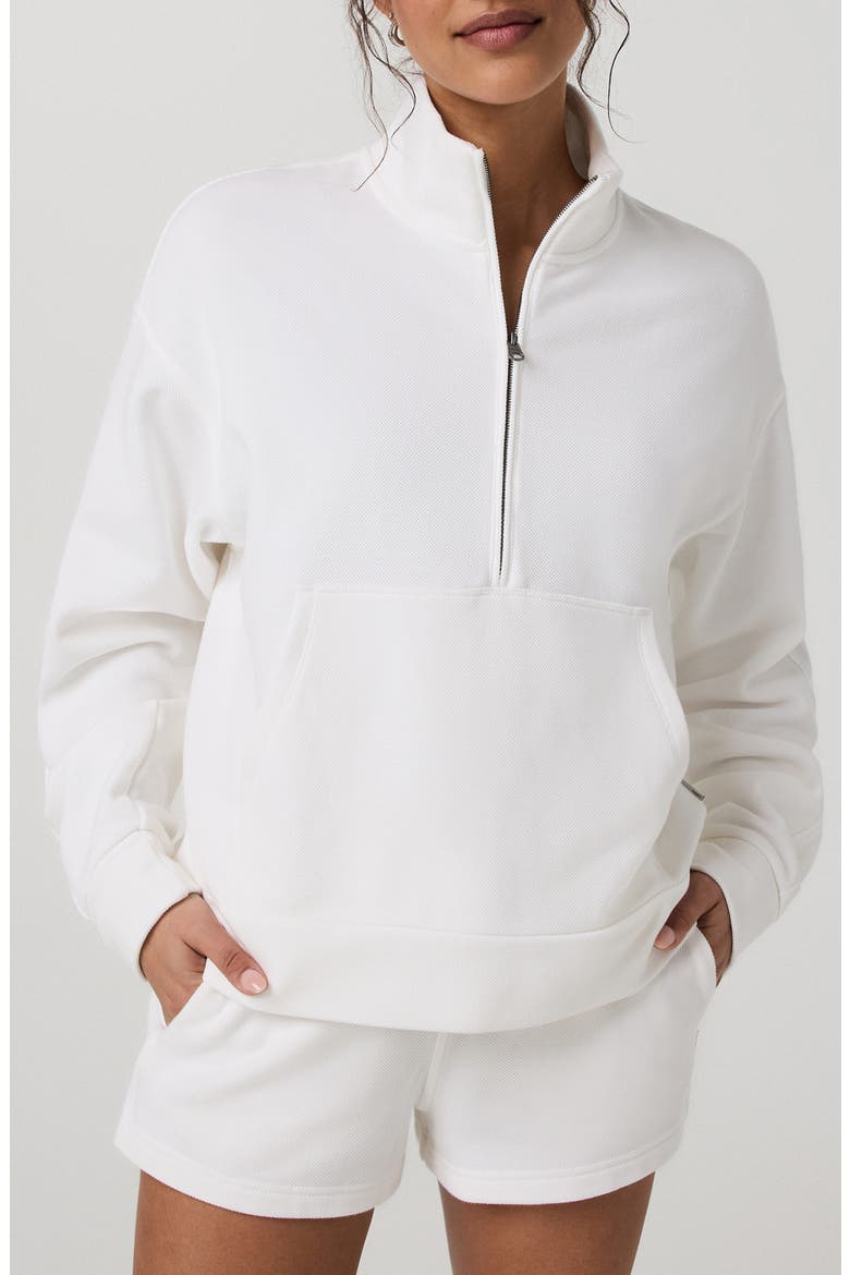 Piqué Half Zip Fleece Pullover, Main, color, WHITE