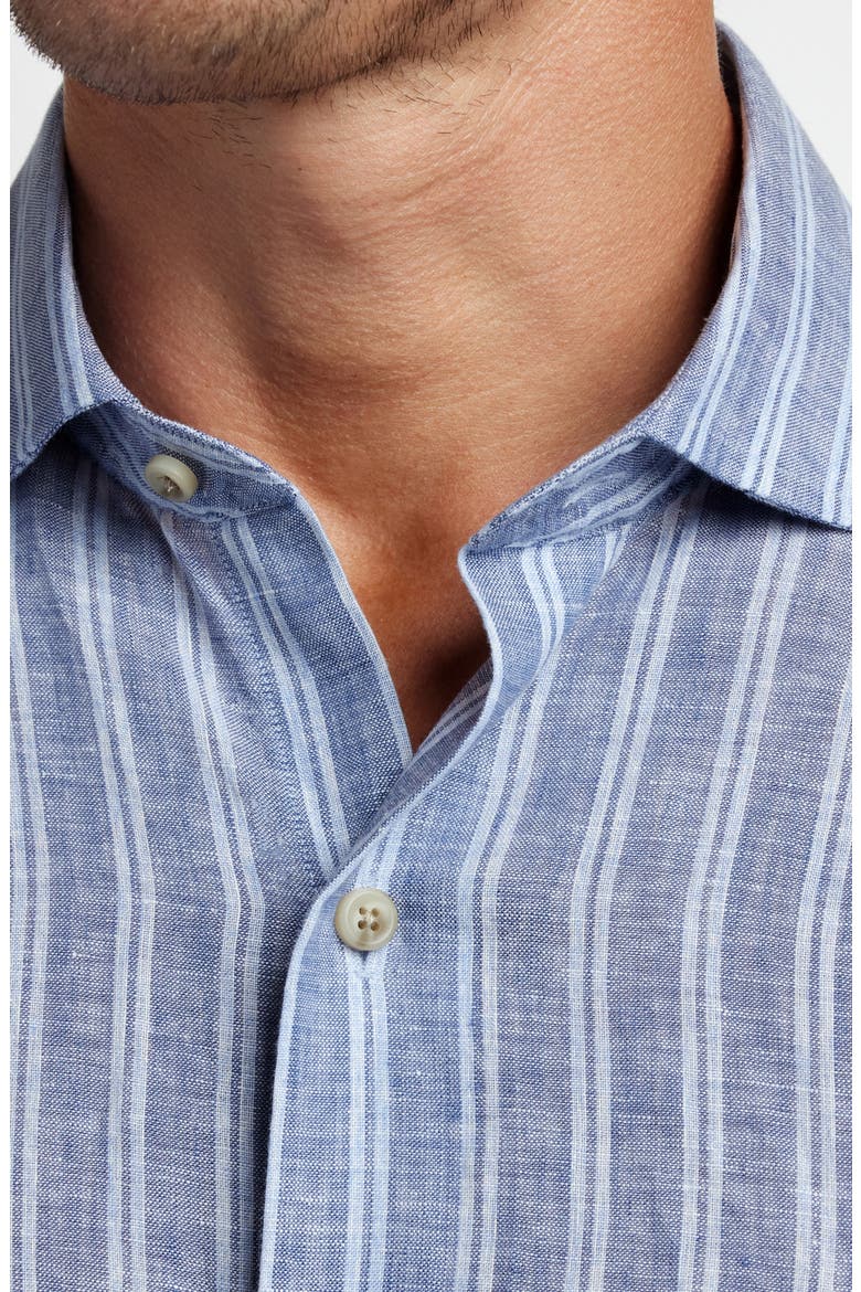 Stripe Slub Linen Button-Up Shirt, Alternate, color, NAVY/ SKY