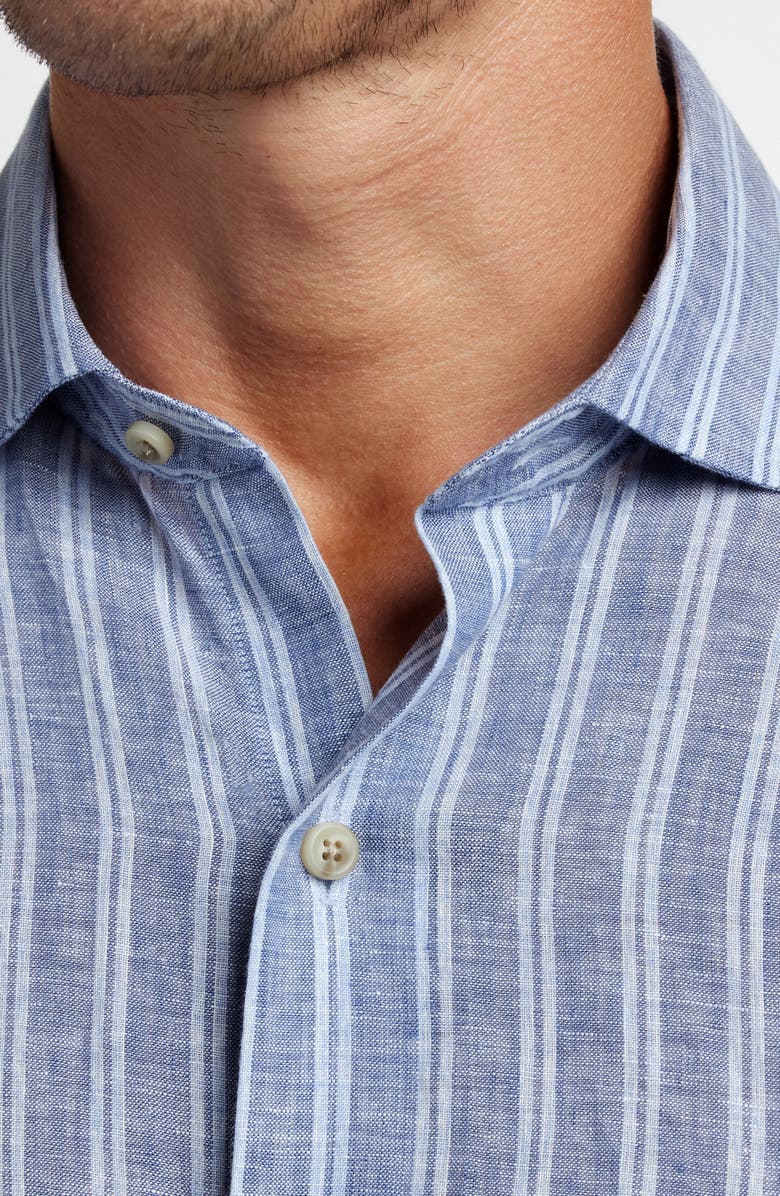 David Donahue Stripe Slub Linen Button-Up Shirt, Alternate, color, Navy/ Sky