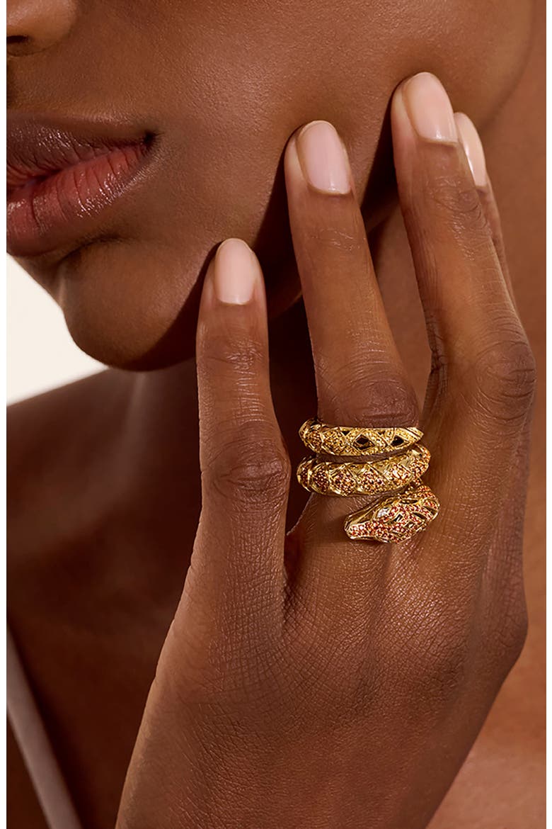 Artisan Series 18k Gold Sapphire & Diamond Naga Wrap Ring, Alternate, color, GOLD