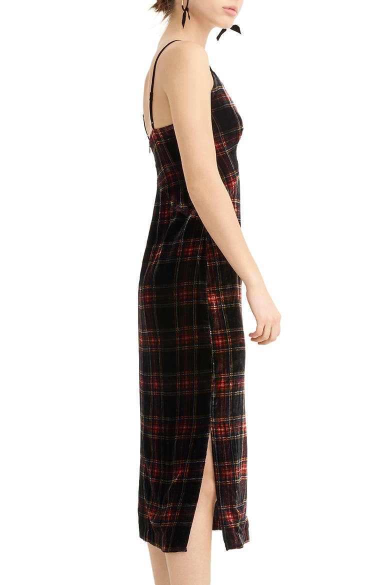 Spaghetti Strap Midi Dress in Velvet Stewart Tartan, Alternate, color, RED GREEN MULTI