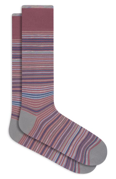 Stripe Mercerized Cotton Blend Dress Socks
