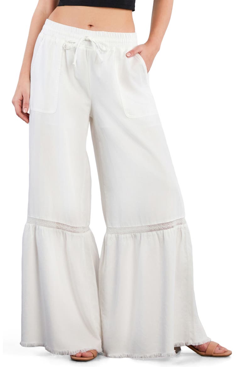 Drawstring Waist Tiered Denim Pants, Main, color, BRIGHT WHITE