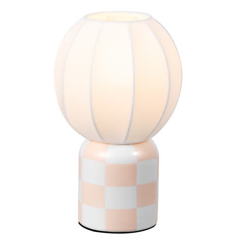 Valarie Contemporary Modern Checkerboard Ceramic with Ribbed Cocoon Globe Shade LED Mini Table Lamp