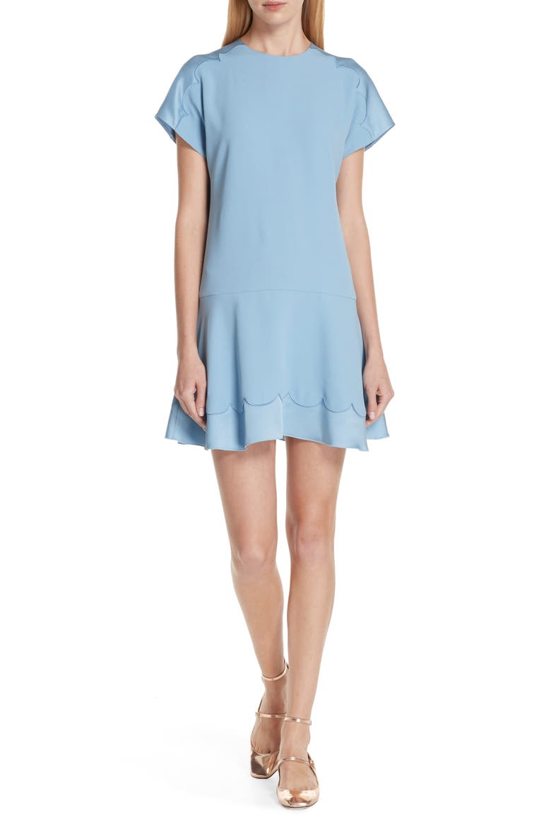 Satin Scallop Trim Dress, Main, color, DELFINIUM