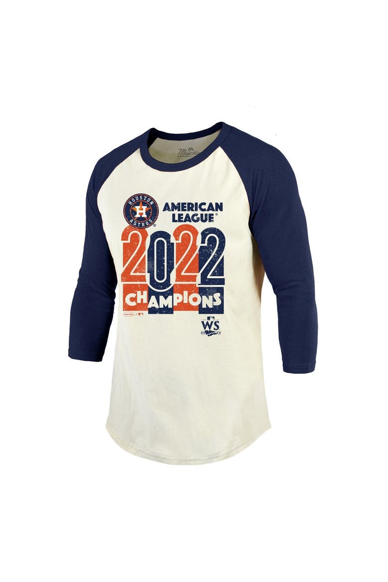 Men's Majestic Threads Cream/Navy Houston Astros 2022 American League Champions Yearbook Tri-Blend 3/4 Raglan Sleeve T-Shirt, Alternate, color, Cream
