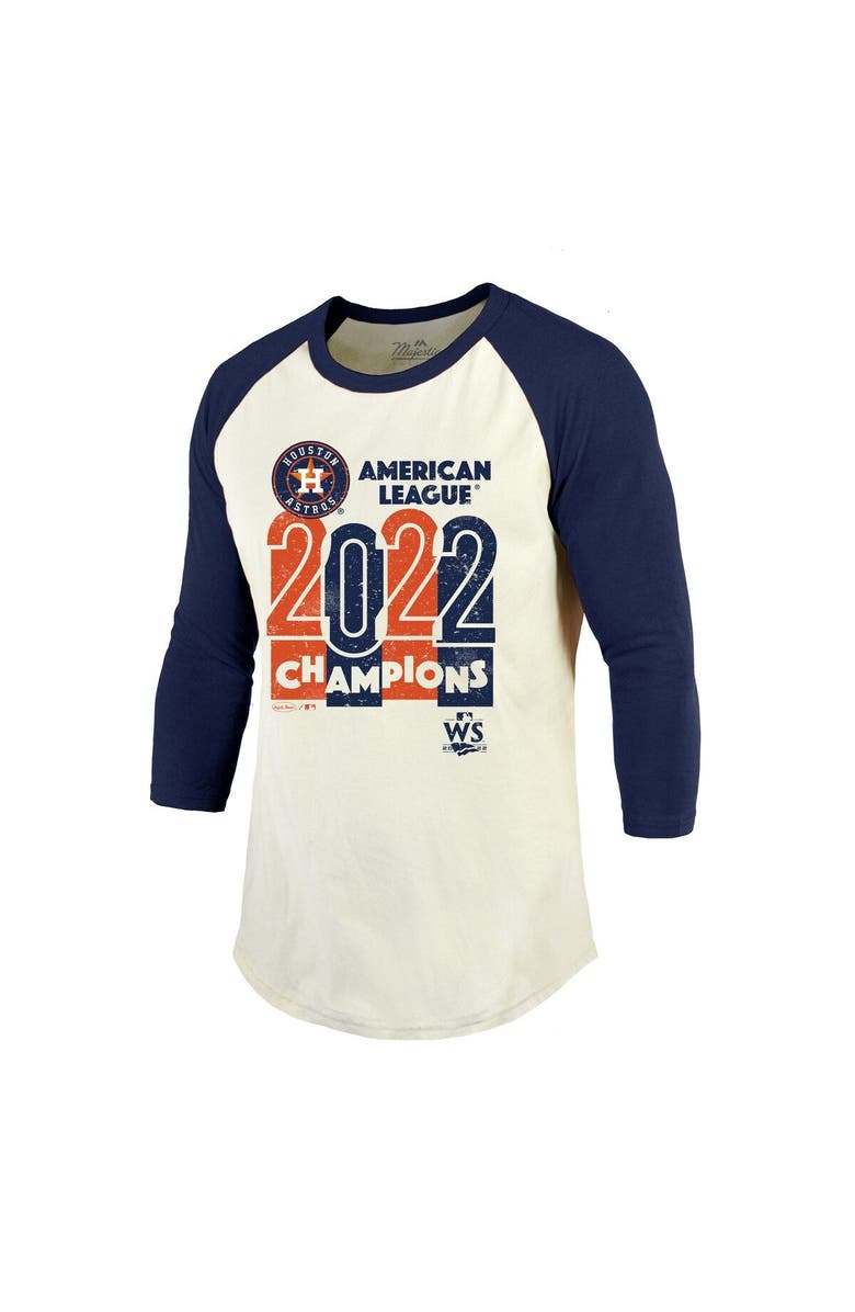 Majestic Threads Men's Majestic Threads Cream/Navy Houston Astros 2022 American League Champions Yearbook Tri-Blend 3/4 Raglan Sleeve T-Shirt, Alternate, color, 