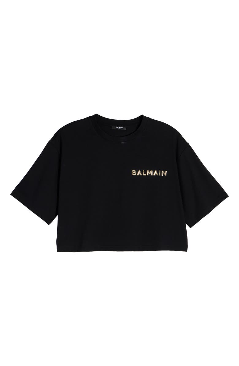 Balmain Laminated Logo Crop T-Shirt, Alternate, color, 