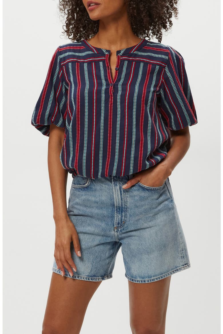 Zephyr Embroidered Stripe Bubble Hem Cotton Top, Alternate, color, NOCTURNAL