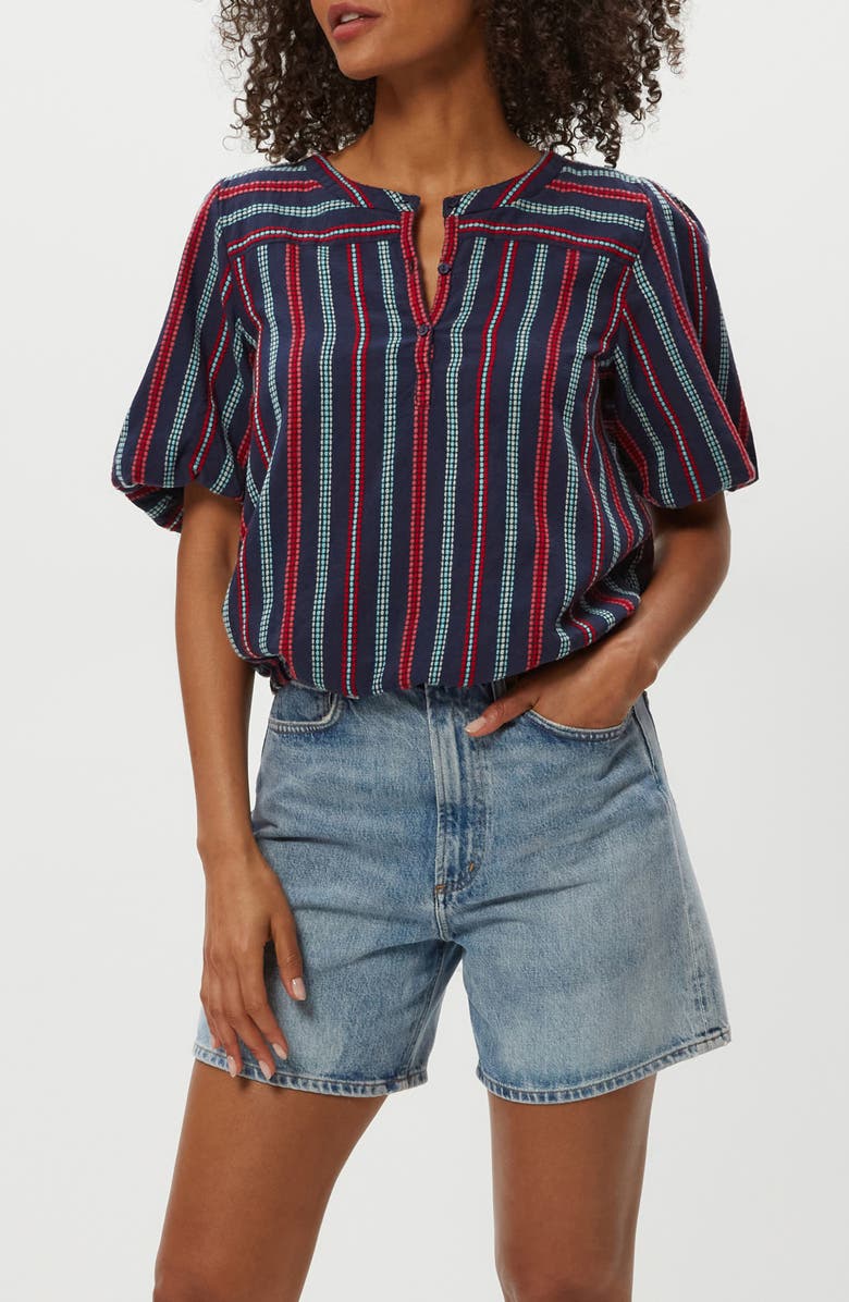 Michael Stars Zephyr Embroidered Stripe Bubble Hem Cotton Top, Alternate, color, Nocturnal