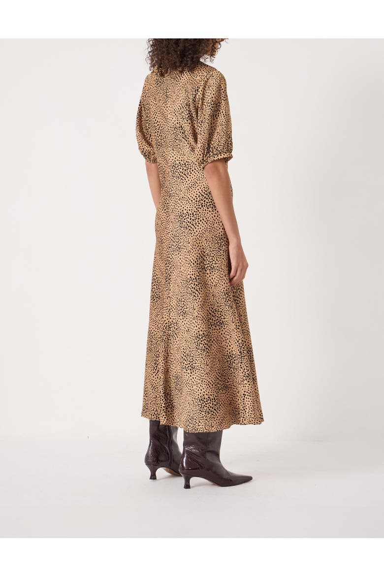 Grace V-Neck Puff Sleeve Satin Dress, Alternate, color, Deer Brown
