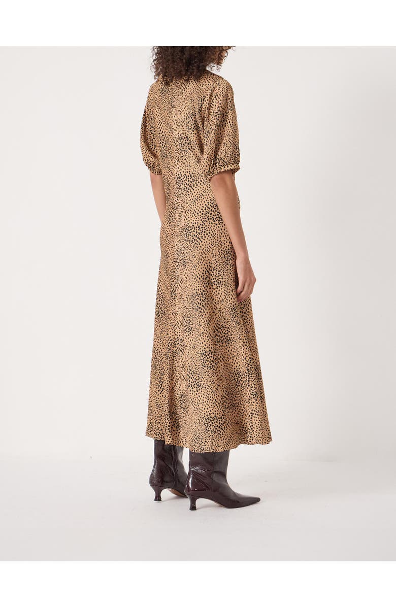 Hush Grace V-Neck Puff Sleeve Satin Dress, Alternate, color, Deer Brown