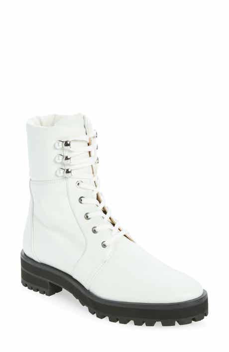 Pearly Lace-Up Leather Bootie