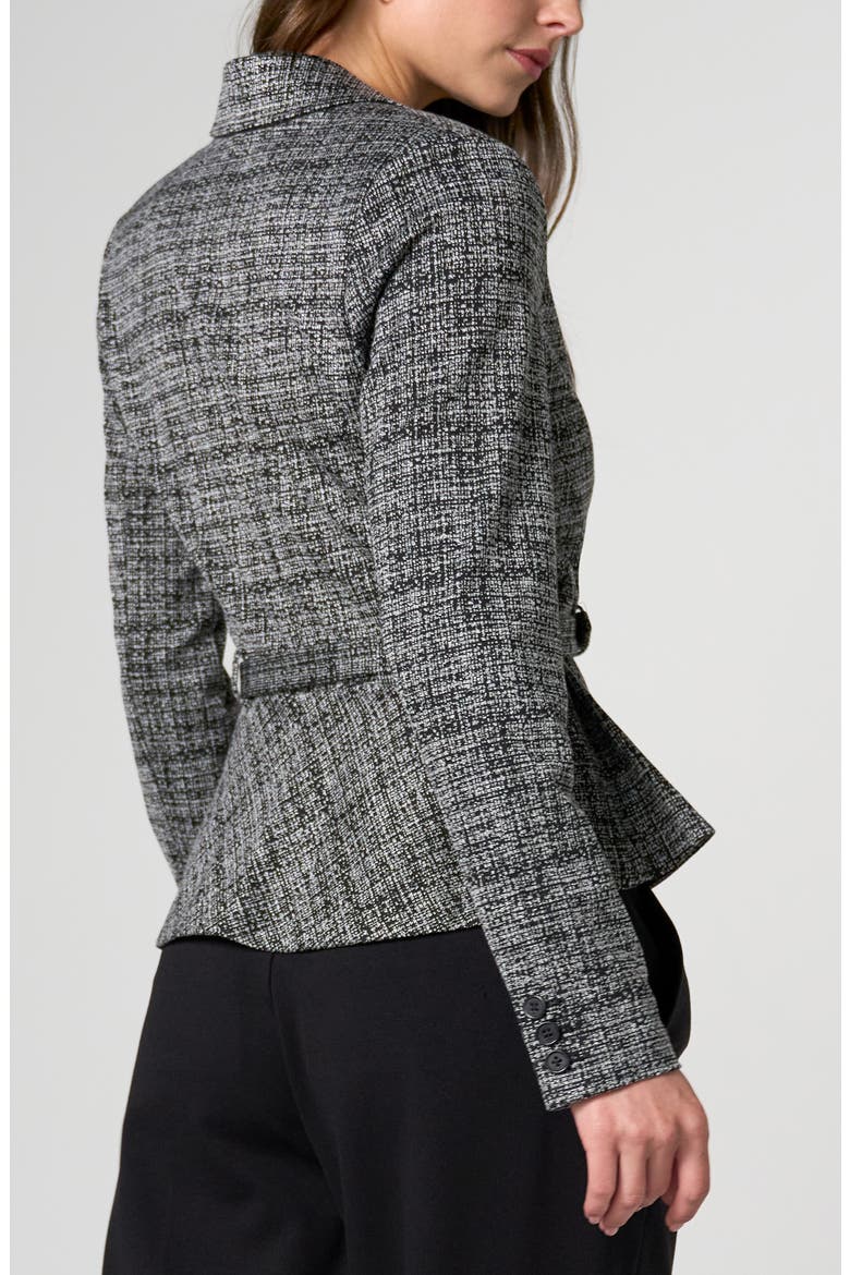 Belted Peplum Blazer, Alternate, color, BLACK/ MULTI TWEED PRINT
