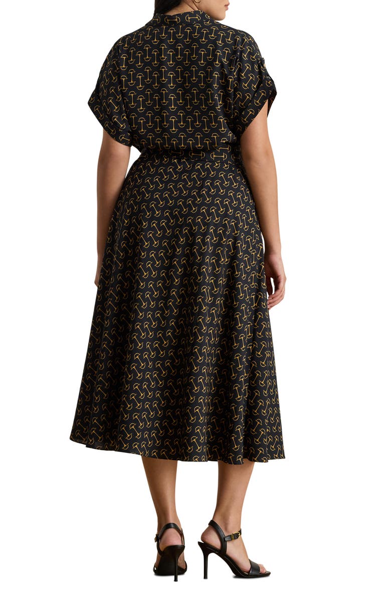 Lauren Ralph Lauren Chain Print Tie Waist Long Sleeve Crepe Shirtdress, Alternate, color, Navy Multi