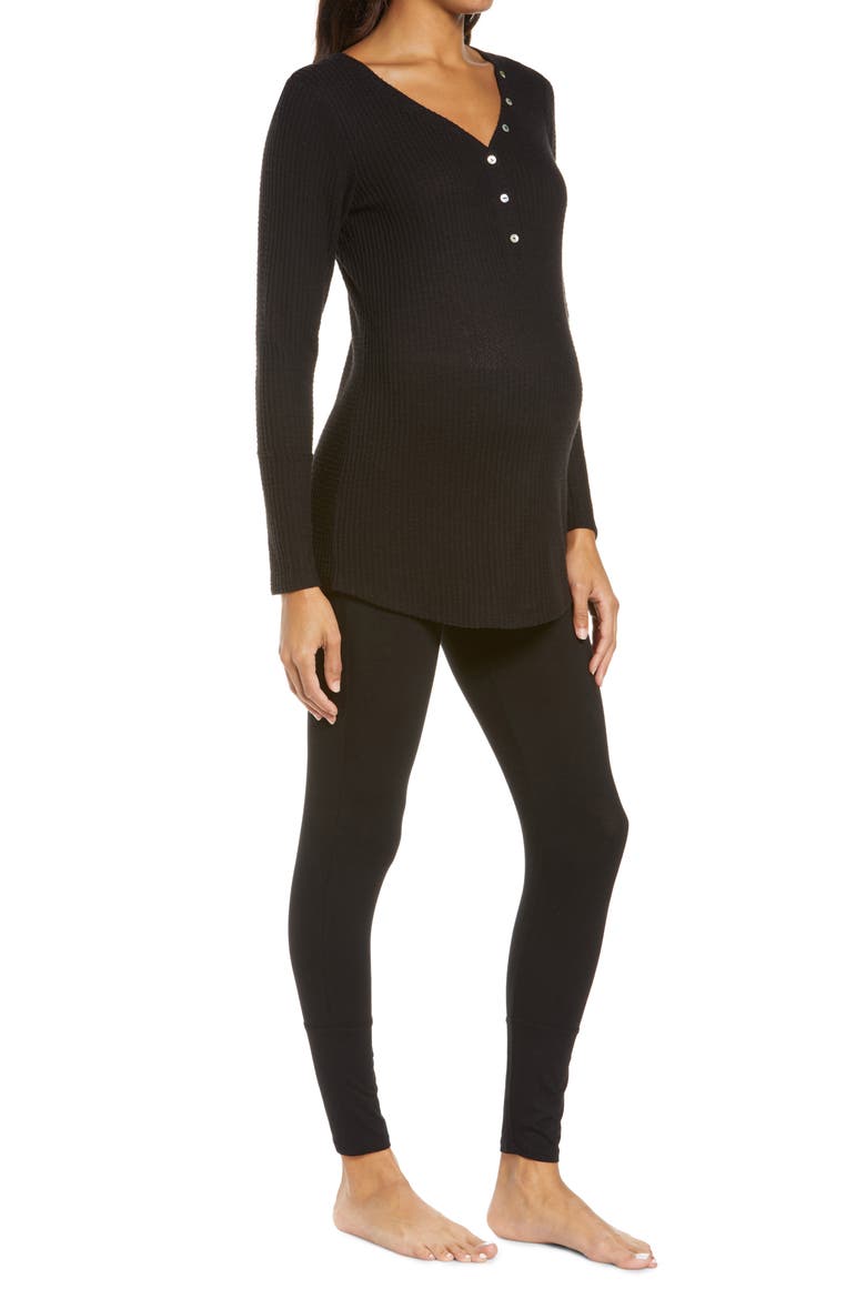 Cozy Maternity/Nursing Henley Pajamas, Alternate, color, JET BLACK