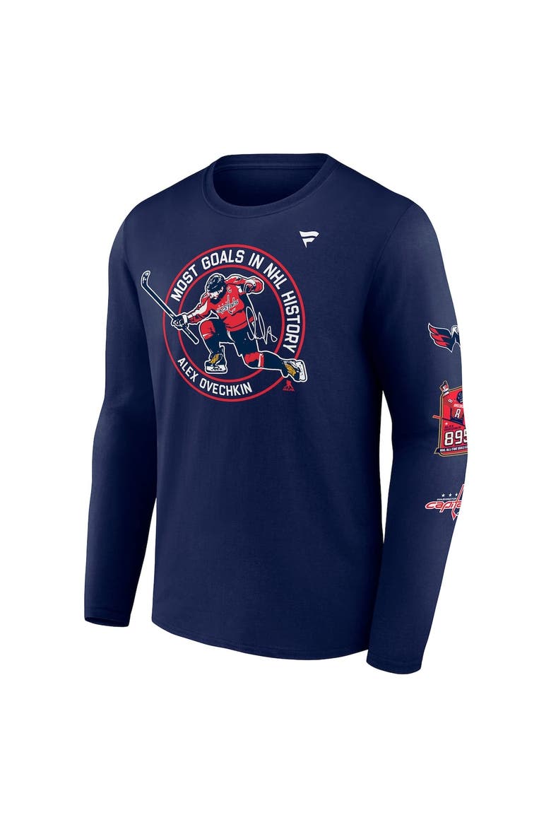 Men's Fanatics Alexander Ovechkin Athletic Navy Washington Capitals NHL All-Time Leading Goal Scorer Badges Long Sleeve T-Shirt, Alternate, color, Athletic Navy