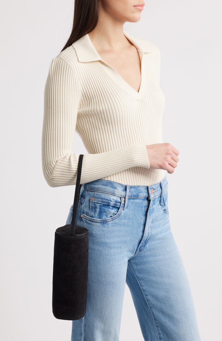 Reformation Simona Cylinder Shoulder Bag, Alternate, color, Black Suede