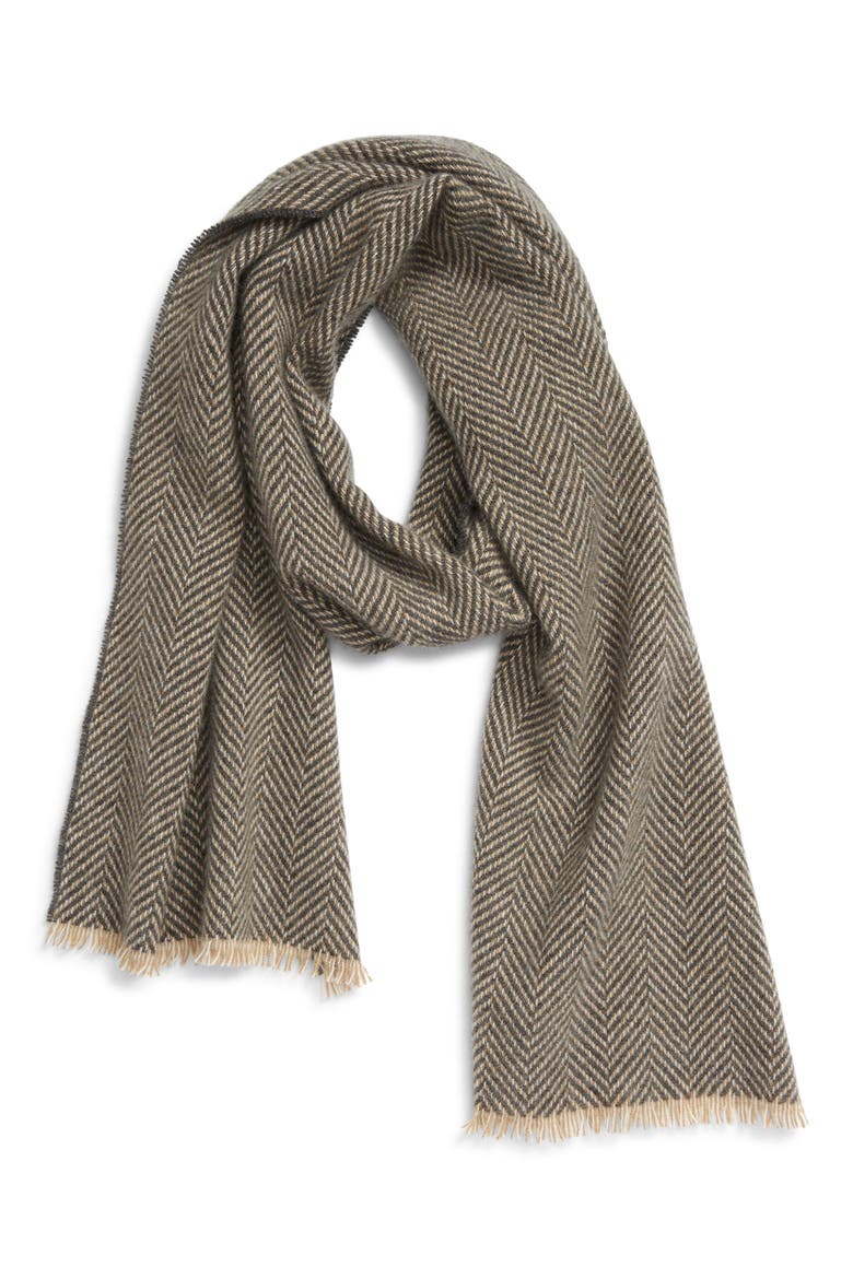 Herringbone Cashmere Scarf, Main, color, CAMEL