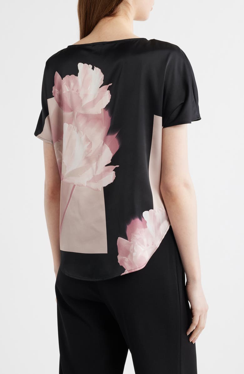 Anne Klein Bateau Neck Satin Top, Alternate, color, Anne Black Multi