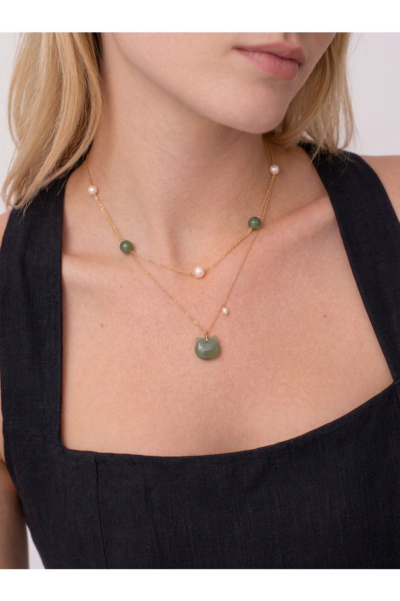 Choupette Cat green jade pendant necklace, Alternate, color, Light green
