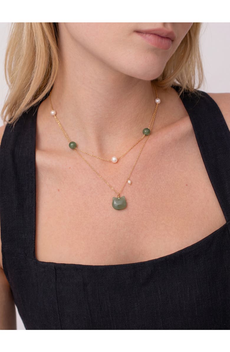 seree Choupette Cat green jade pendant necklace, Alternate, color, Light Green