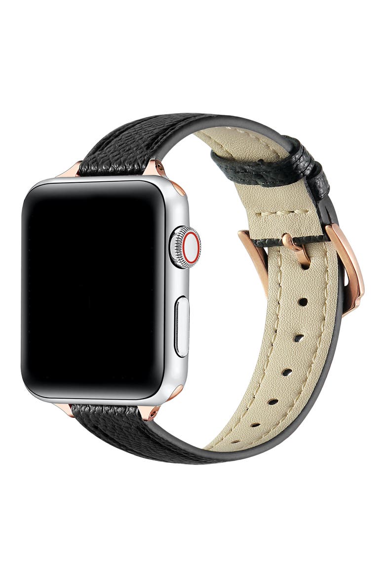 Cleo Skinny Leather Apple Watch® Watchband, Alternate, color, BLACK