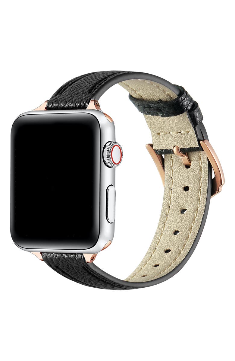 The Posh Tech Cleo Skinny Leather Apple Watch<sup>®</sup> Watchband, Alternate, color, Black