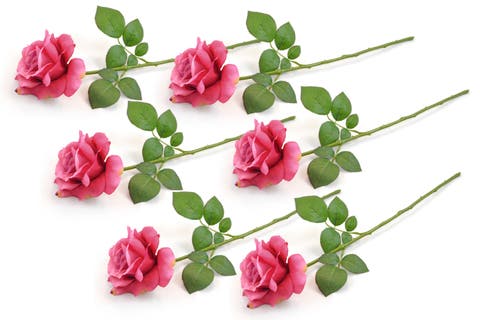 Pink Faux Open Rose Flowers, Set of 6