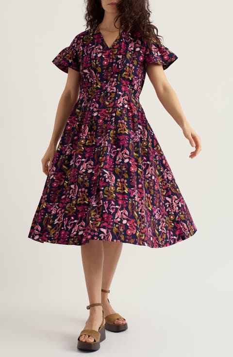 Kerthen Woods Floral Organic Cotton Button-Up Midi Dress