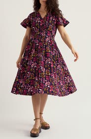 Seasalt Cornwall Kerthen Woods Floral Organic Cotton Button-Up Midi Dress