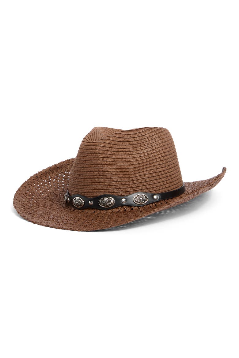 Concho Trim Cowgirl Hat, Main, color, BROWN