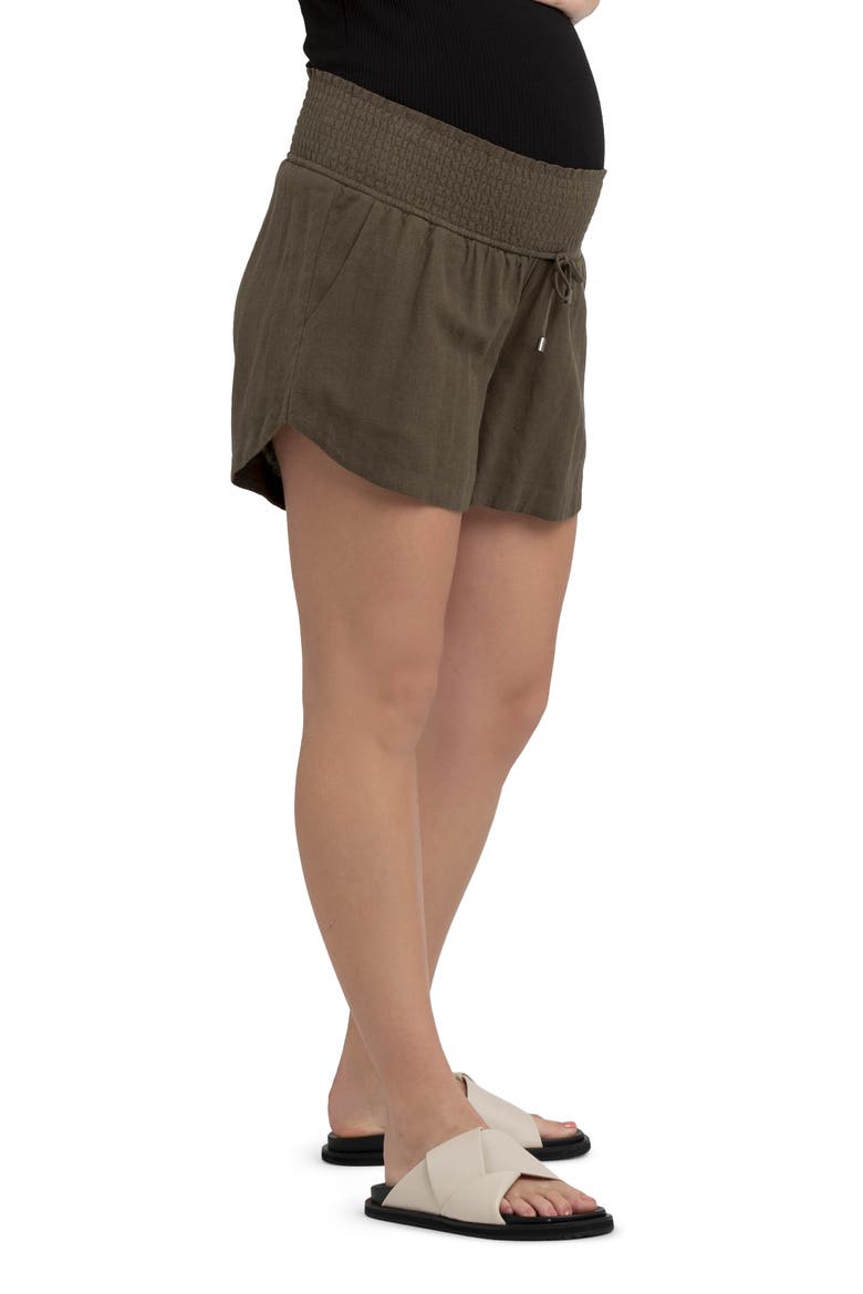 Byron Shirred Linen Short, Alternate, color, OLIVE