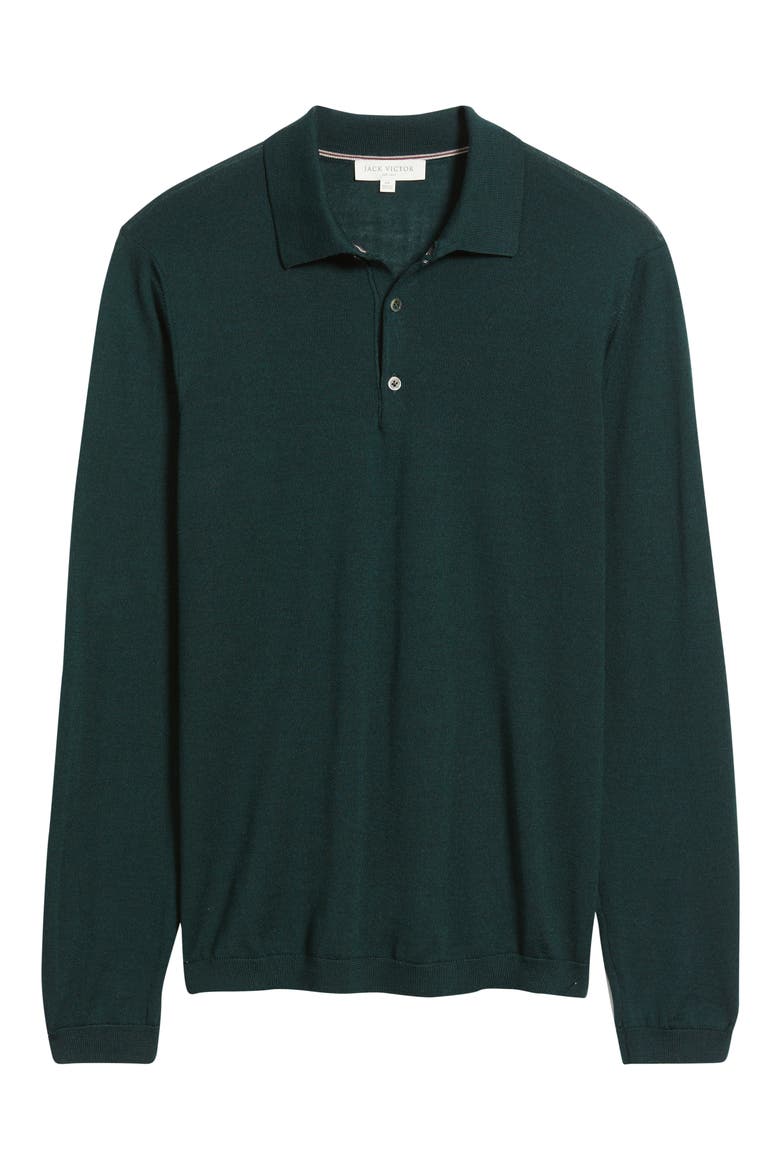 Long Sleeve Wool & Silk Polo Sweater, Alternate, color, FOREST GREEN