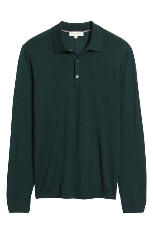 Jack Victor Long Sleeve Wool & Silk Polo Sweater In Green