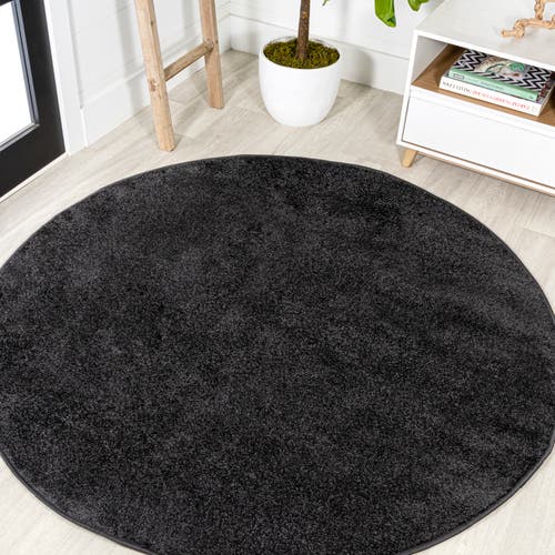 Jonathan Y Haze Solid Low-pile Round Area Rug In Onyx-black