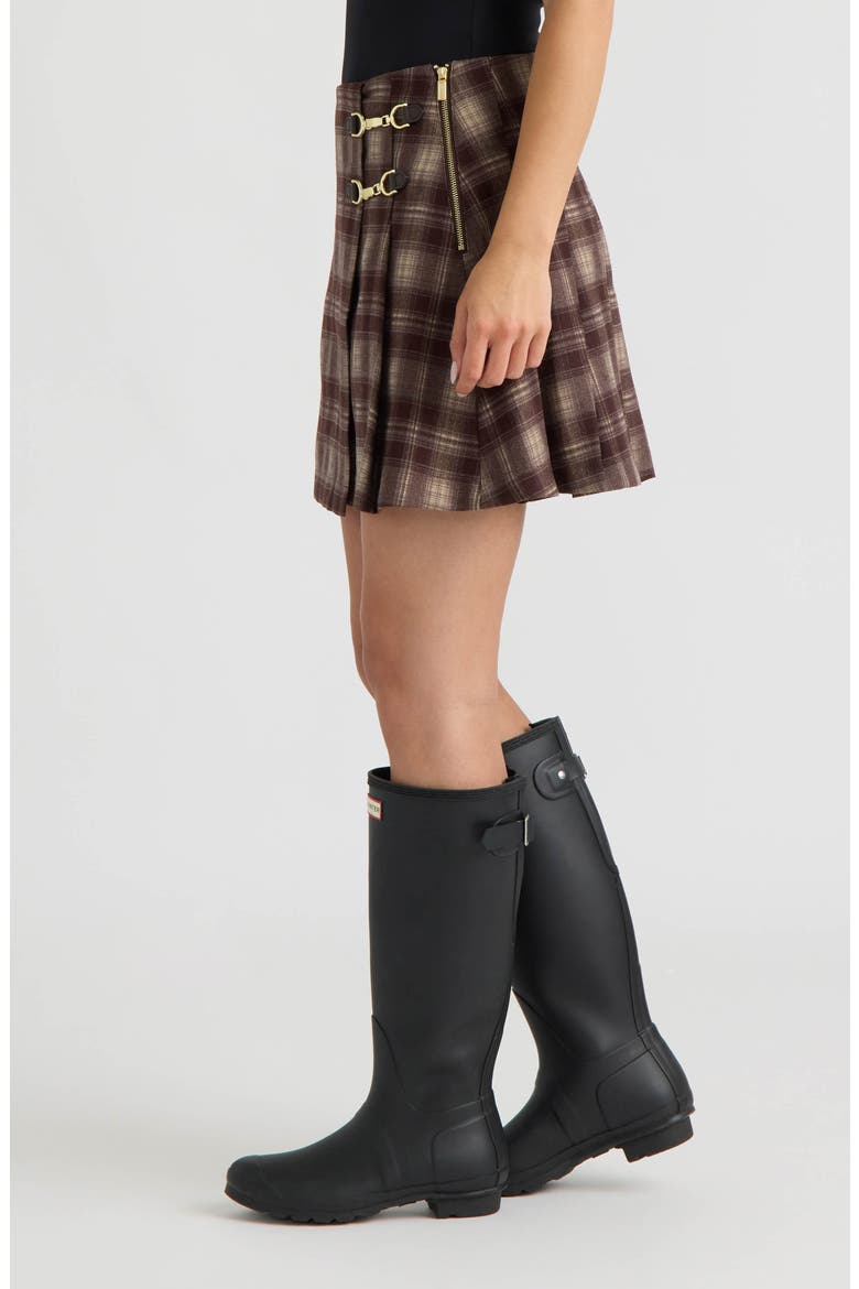 Plaid Pleated Wrap Miniskirt, Alternate, color, BROWN PLAID