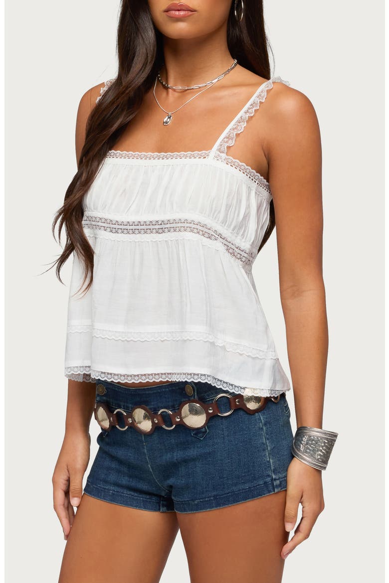 Mable Lace Trim Tiered Babydoll Tank, Alternate, color, WHITE