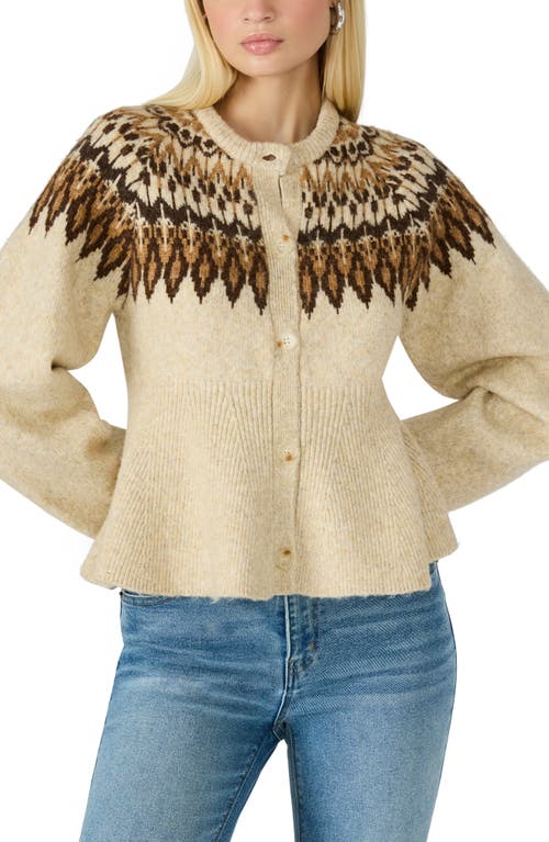 Steve Madden Kyndra Fair Isle Peplum Cardigan In Brown