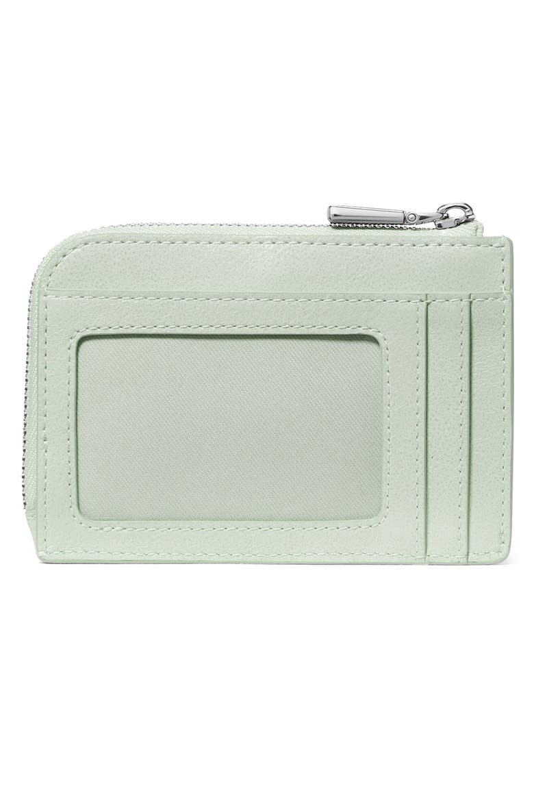 mini glazed leather zip card case, Alternate, color, MINT FROSTING