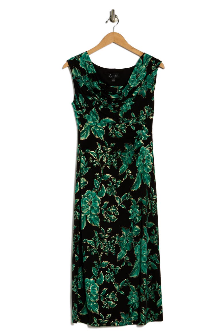 Cowl Neck Floral Midi Sheath Dress, Alternate, color, HUNTER