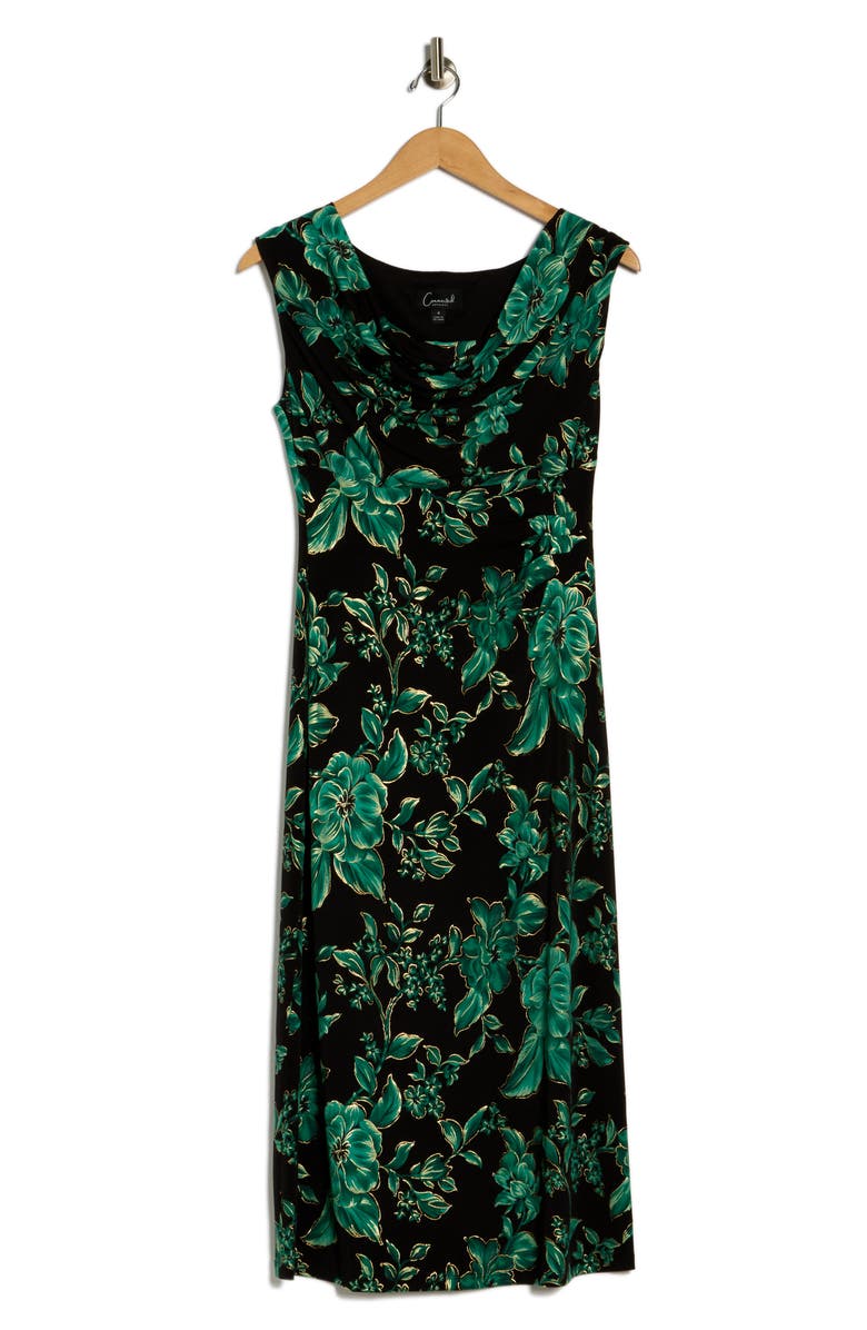 Connected Apparel Cowl Neck Floral Midi Sheath Dress, Alternate, color, Hunter