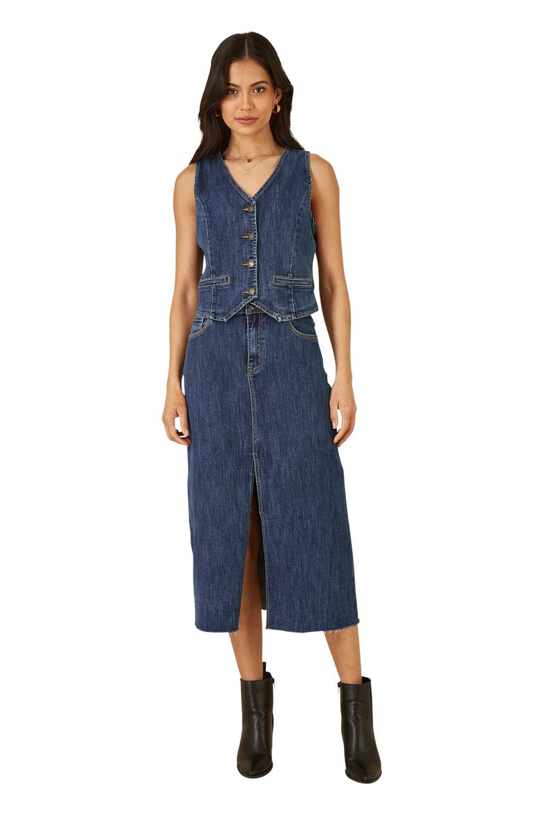 Button Up Denim Stretch Waistcoat, Main, color, Blue