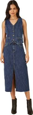 Yumi Button Up Denim Stretch Waistcoat