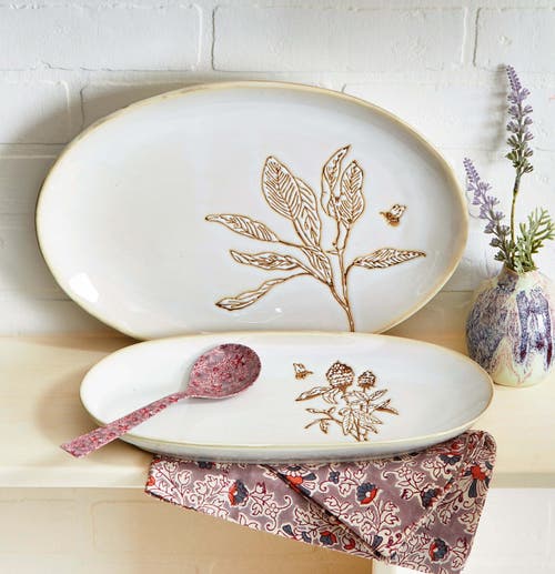 Tag Lavender Honey Large Oval Ceramic Platter Dishwasher Safe In Gray